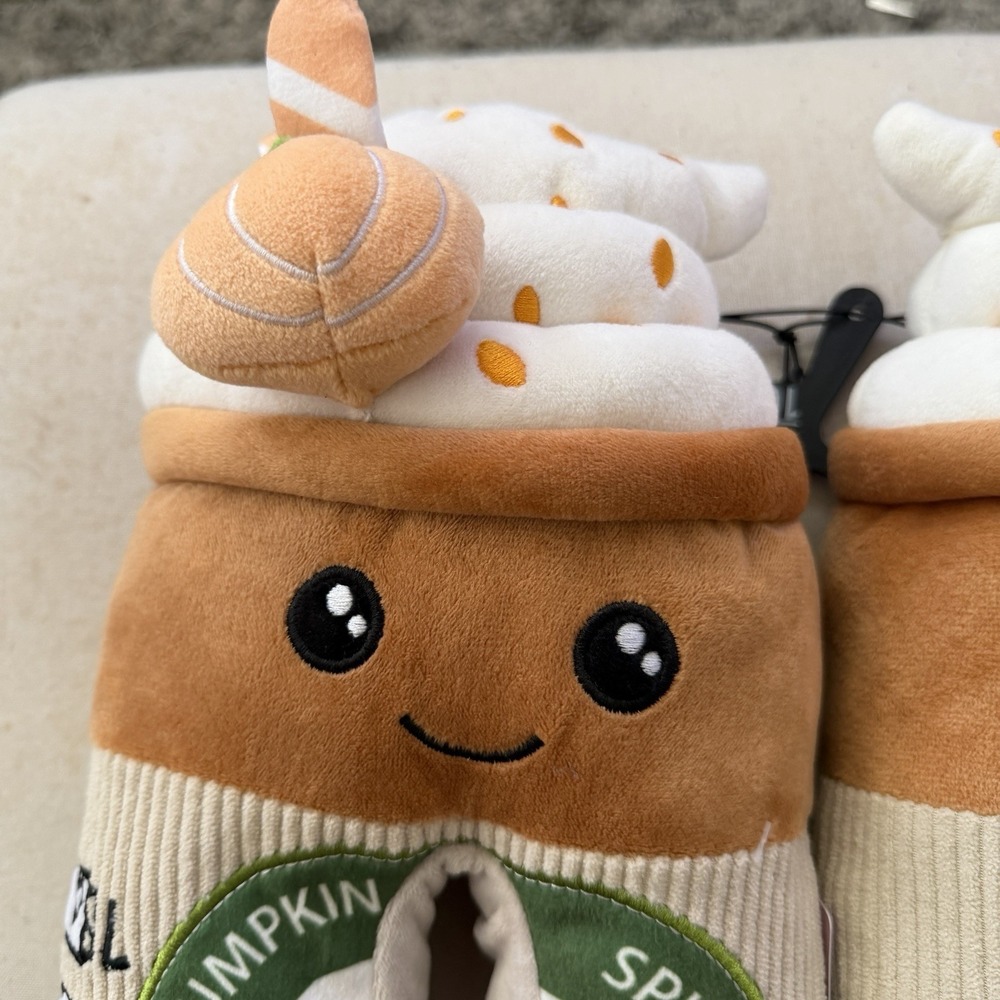 NWT Feetmoji Women's SIZE 9-10 Pumpkin Latte Plush Slippers Cozy Pumpkin Latte - Picture 4 of 7
